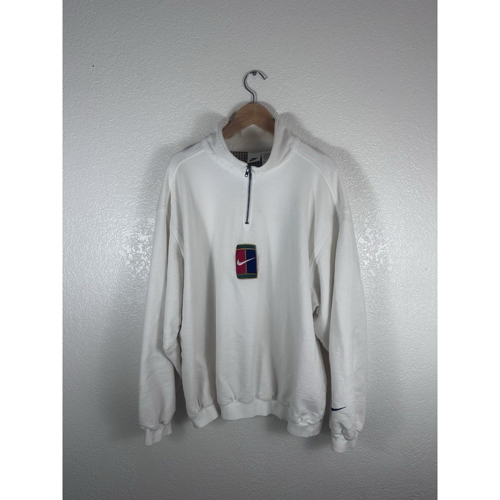 VTG Nike Challenge Court 1/4 Zip Pullover Canvas Sweatshirt Large Center Swoosh